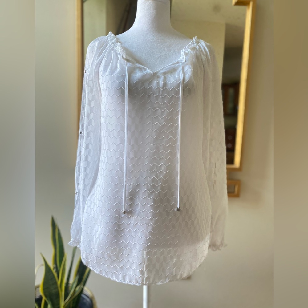 White House Black Market sheer white peasant blouse with open sleeves